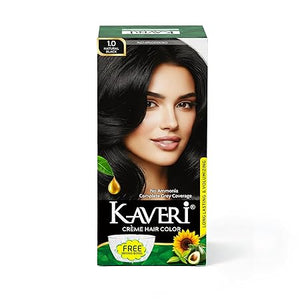 Kaveri Creme Hair Color Rich Long Lasting Semi Permanent Hair Dye Ammonia Free Enriched With Argan Avocado Sunflower Oils for 100% Gray Coverage & Root Touch Up for Men & Women - 60gm + 60ml