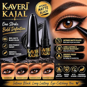 Kaveri Black Kajal | Smudge-Proof Long-Lasting Eye Kohl | Herbal Formula for Sensitive Eyes | Vegan Chemical-Free | (Pack of 2) 4g