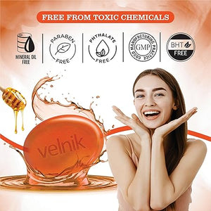 Velnik Glycerin Soap With Honey Extract Bathing Bar Soap for Soft, Glowing, Moisturizes Skin & Body, Paraben-Free Body Soaps For Bath Ideal for Men & Women 75 GM (Pack of 3,4 & 6)