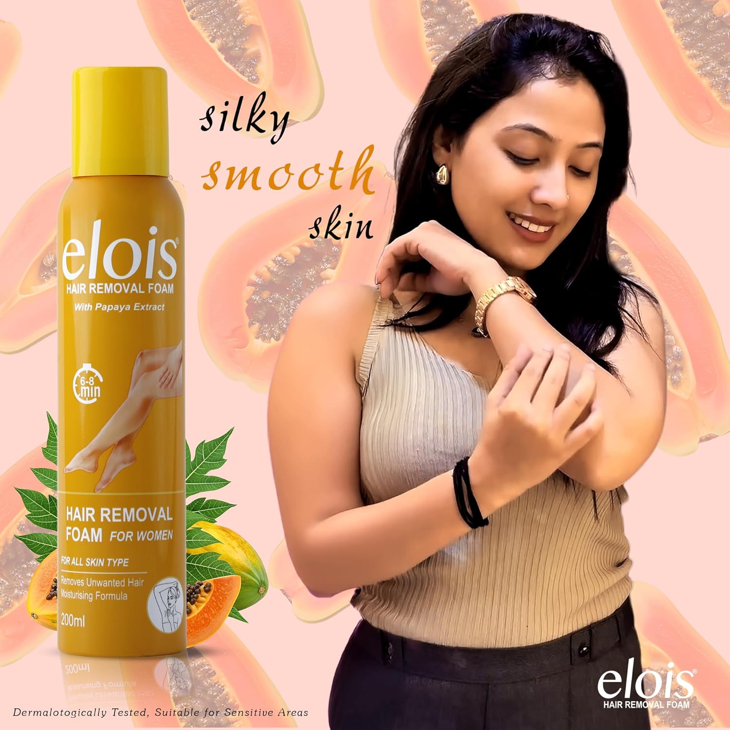 Elois Hair Removal Foam Spray for Women with Papaya Extract 200ml (Pack of 1 & 2)