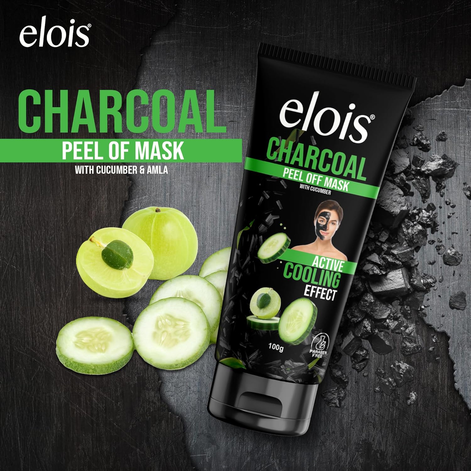 Elois Charcoal Peel Off Face Mask for Men & Women | Removes Blackheads and Whiteheads | Active Cooling Effect | Deep Skin Purifying Cleansing (100 gm)