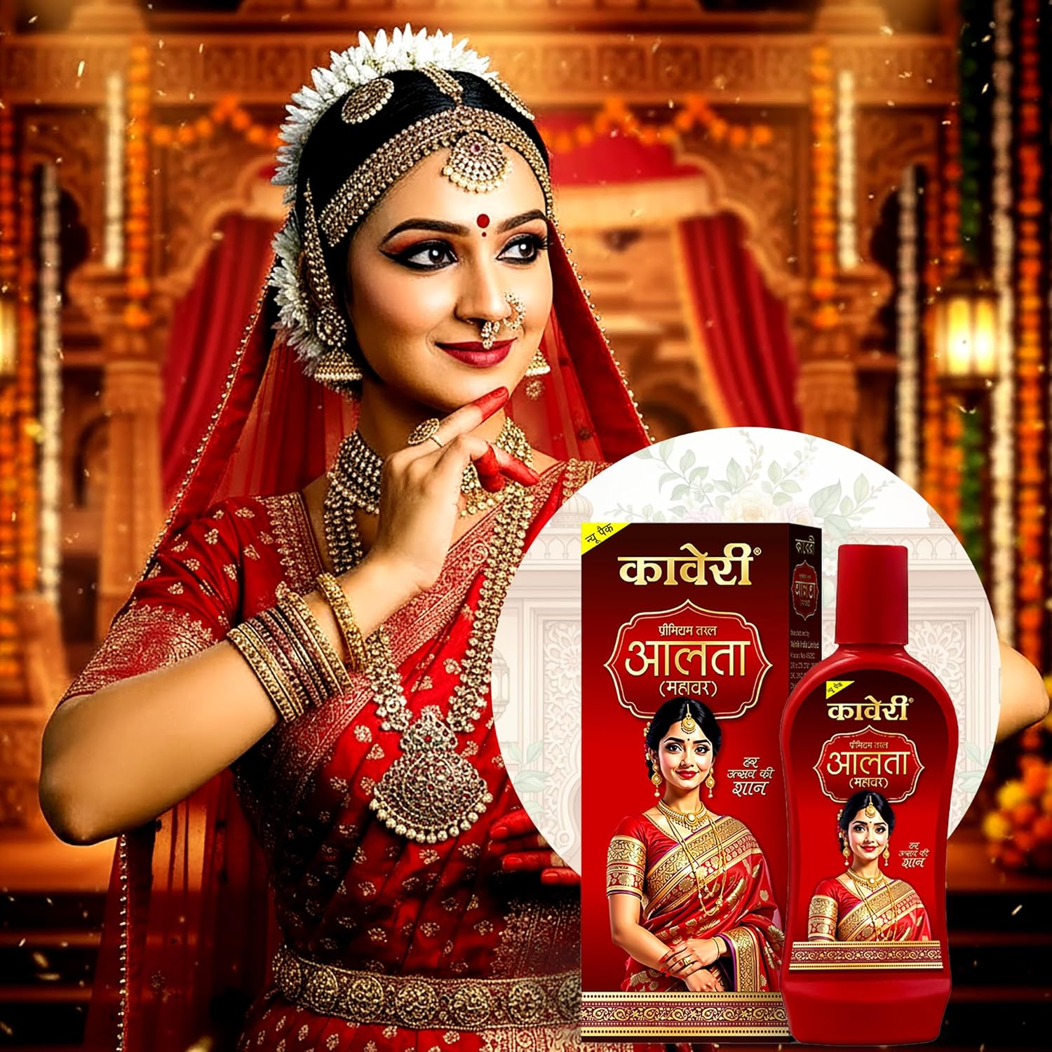 Kaveri Alta Red Colour For Feet - Liquid Alta for Women & Girls Hand & Feet Designs - 100ML For Bharatanatyam Dance, puja & Weddings | Long Lasting, Skin-Friendly & Waterproof Alta (Pack Of 1)