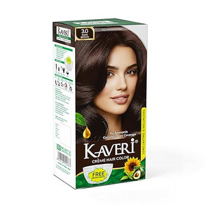 Kaveri Creme Hair Color Rich Long Lasting Semi Permanent Hair Dye Ammonia Free Enriched With Argan Avocado Sunflower Oils for 100% Gray Coverage & Root Touch Up for Men & Women - 60gm + 60ml
