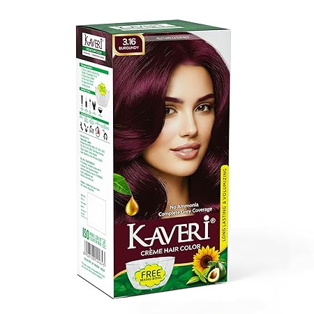 Kaveri Creme Hair Color Rich Long Lasting Semi Permanent Hair Dye Ammonia Free Enriched With Argan Avocado Sunflower Oils for 100% Gray Coverage & Root Touch Up for Men & Women - 60gm + 60ml