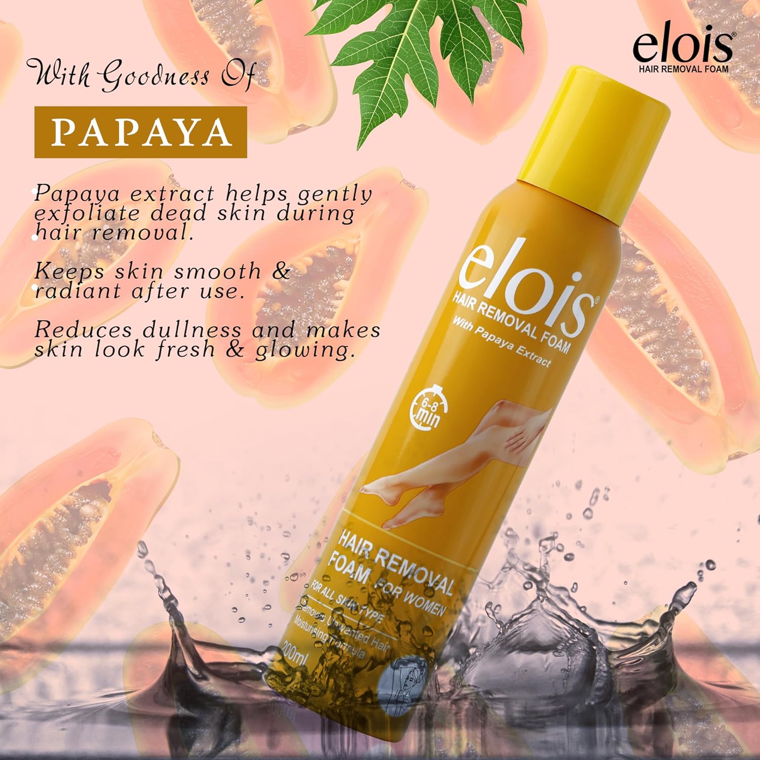 Elois Hair Removal Foam Spray for Women with Papaya Extract 200ml (Pack of 1 & 2)