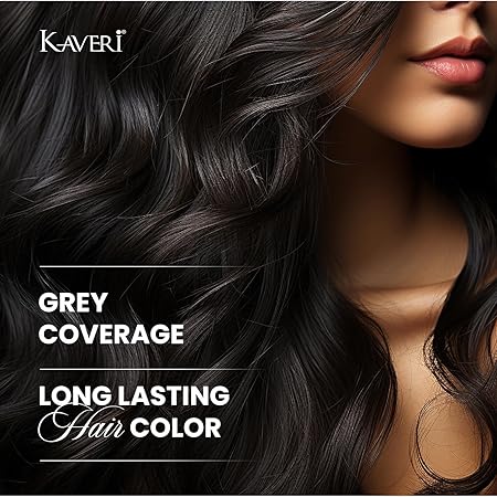 Kaveri Creme Hair Color Rich Long Lasting Semi Permanent Hair Dye Ammonia Free Enriched With Argan Avocado Sunflower Oils for 100% Gray Coverage & Root Touch Up for Men & Women - 60gm + 60ml