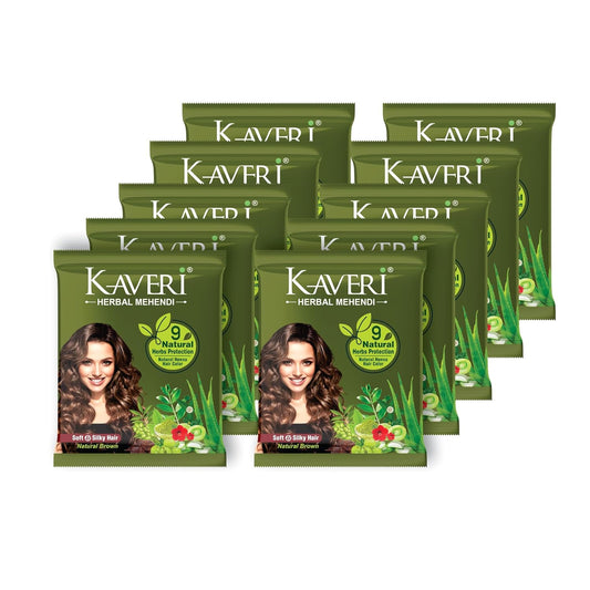 Kaveri 9 Herbs Herbal Henna Powder Organic Natural Green Heena for Hair Colour Nourishes Conditions & Strengthens No Harsh Chemicals All Hair Types – (15g) Pack Of 10
