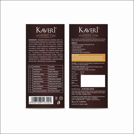 Kaveri Ayurvedic Hair Oil for Hair Regrowth, Hair Fall Control & Scalp Nourishment – 100% Herbal Formula with 11 Natural Ingredients.