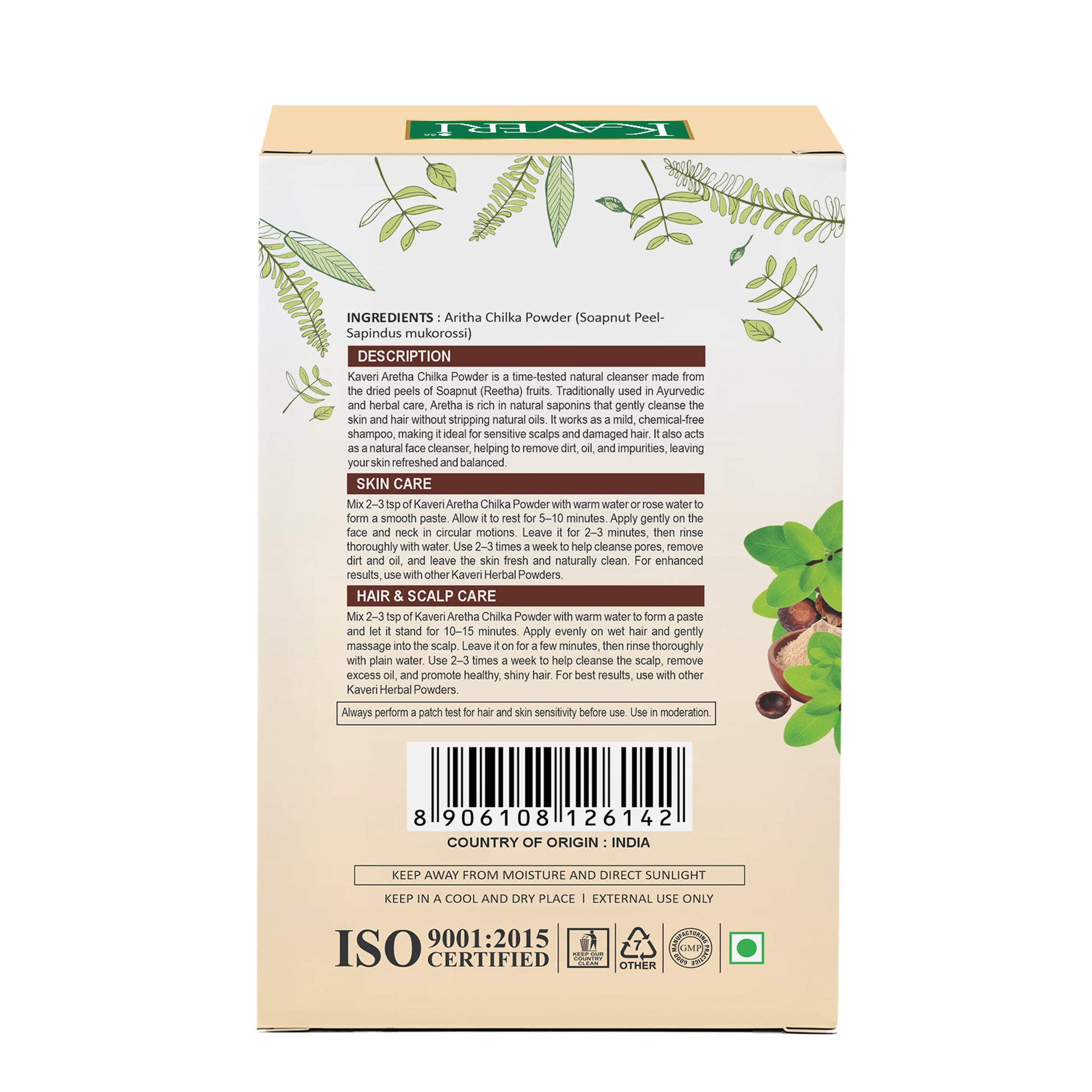Kaveri Aretha Chilka Powder for Hair & Skin Care | Natural Soapnut Peel Powder | Herbal Hair Cleanser & Face Cleanser | Helps Remove Excess Oil & Dirt | Chemicals & Preservatives Free | 200g