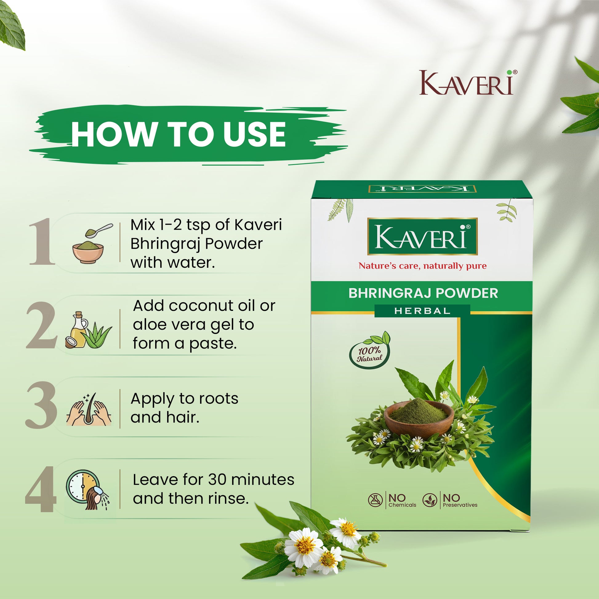 Kaveri Bhringraj Powder for Hair Growth & Scalp Care | Natural Herbal Powder | Helps Reduce Hair Fall & Dandruff | Chemical & Preservative Free | Ayurvedic Hair Care Powder 200g