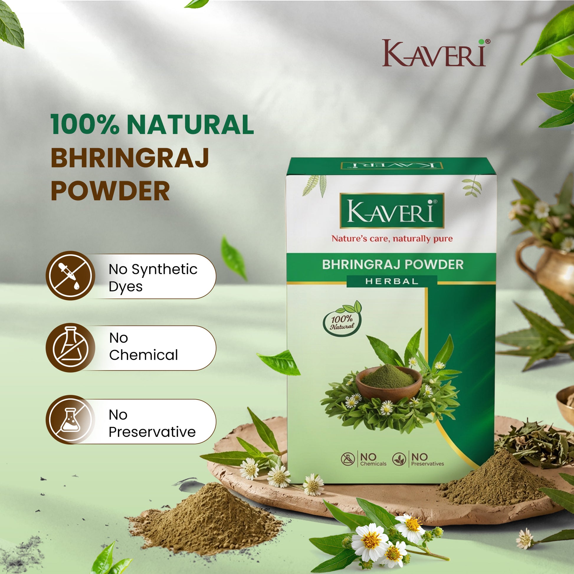 Kaveri Bhringraj Powder for Hair Growth & Scalp Care | Natural Herbal Powder | Helps Reduce Hair Fall & Dandruff | Chemical & Preservative Free | Ayurvedic Hair Care Powder 200g