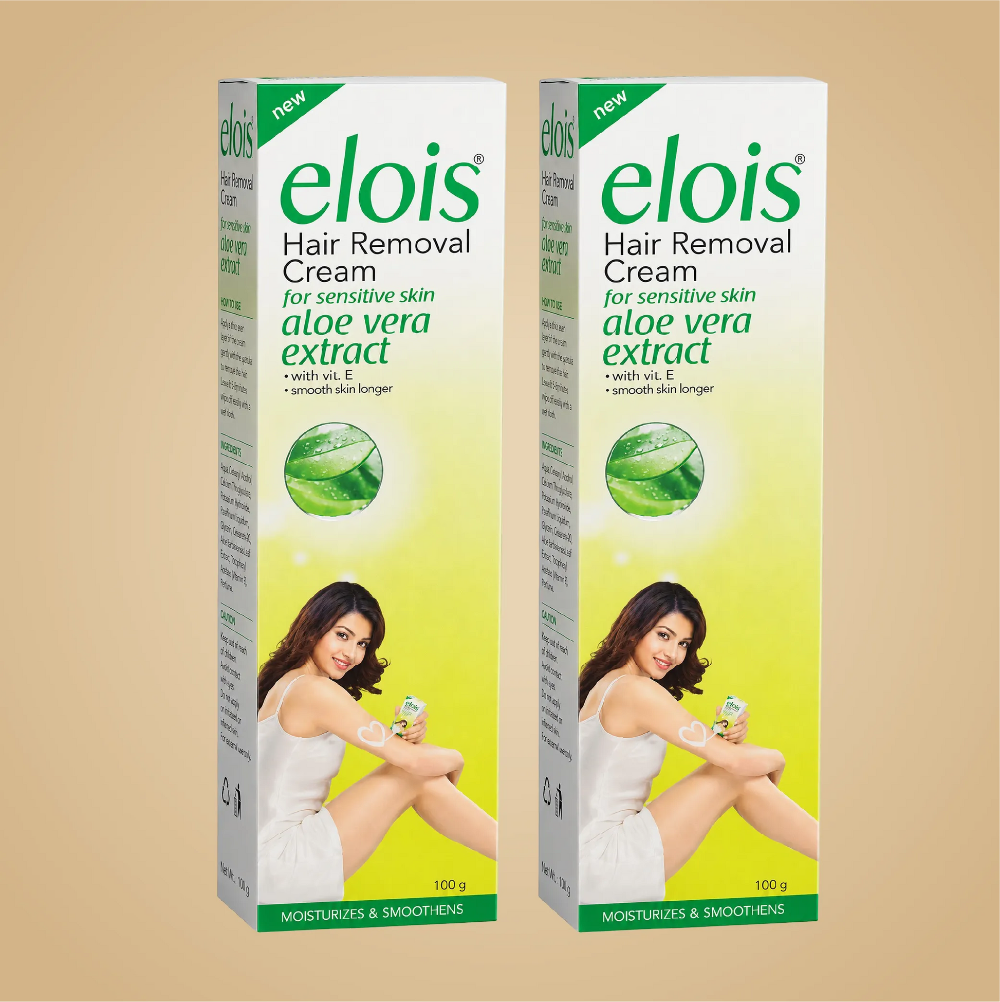 Elois Hair Removal Cream with Aloe Vera Essence | Hair Removal Cream for Sensitive Skin | Body Hair Removal for Legs, Arms & Underarms | Women & Girls | 100g (Pack of 2)