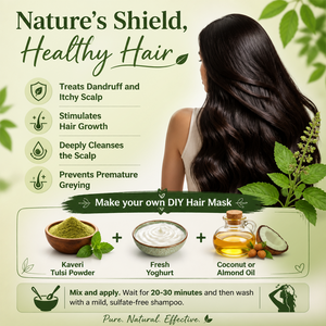 Kaveri Tulsi Powder for Skin & Hair Care | Natural Holy Basil Powder | Herbal Face Pack & Hair Mask | Helps Control Dandruff & Refresh Skin | Chemicals & Preservatives Free 200g