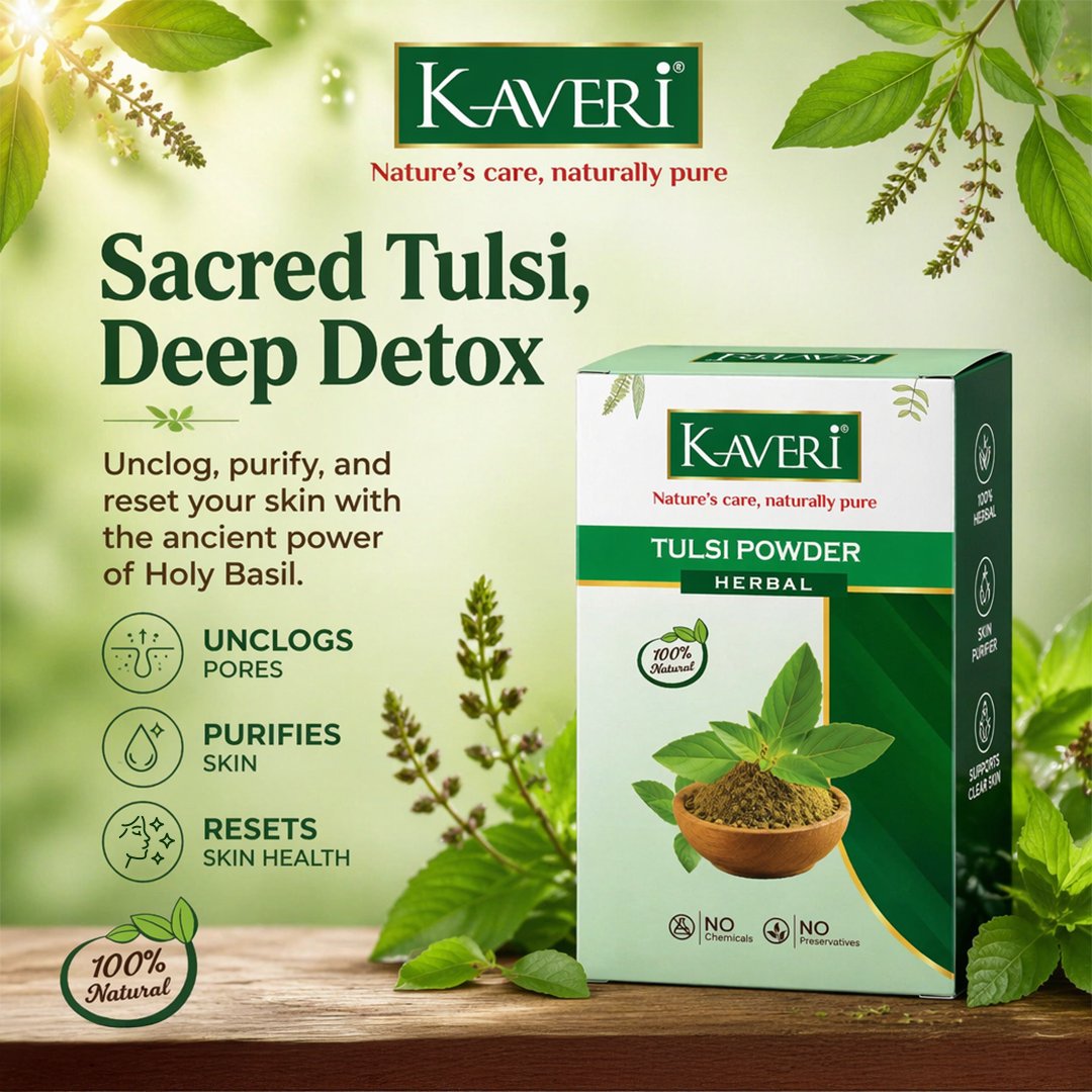 Kaveri Tulsi Powder for Skin & Hair Care | Natural Holy Basil Powder | Herbal Face Pack & Hair Mask | Helps Control Dandruff & Refresh Skin | Chemicals & Preservatives Free 200g