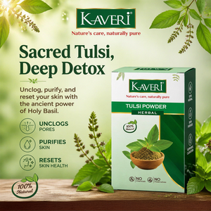 Kaveri Tulsi Powder for Skin & Hair Care | Natural Holy Basil Powder | Herbal Face Pack & Hair Mask | Helps Control Dandruff & Refresh Skin | Chemicals & Preservatives Free 200g