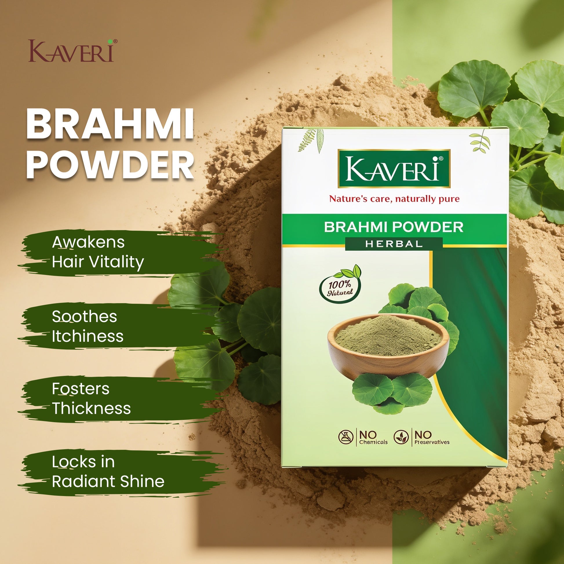 Kaveri Brahmi Powder for Hair & Skin Care | Natural Brahmi Powder | Herbal Hair Mask & Face Pack | Supports Healthy Hair Growth & Scalp Care |Chemicals & Preservatives Free | 200gm