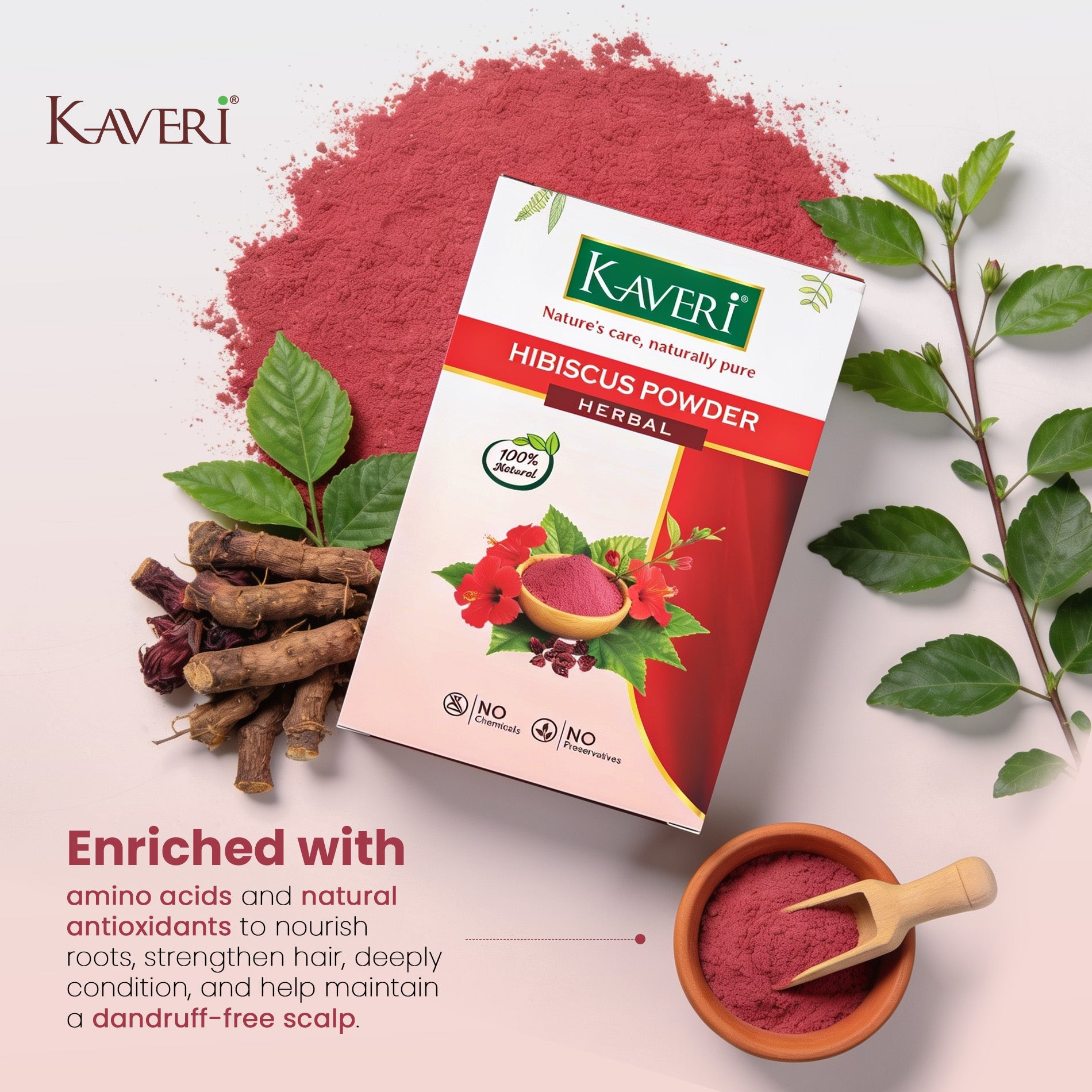Kaveri Organic Hibiscus Powder For Hair Face Mask & Hibiscus Tea Gudhal Ka Phool Powder Pure & Natural No Preservatives 200gm