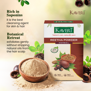 Kaveri Organic Reetha Powder (Sapindus mukorossi) for Hair & Scalp Care, Gently Cleanses, Supports Healthy Hair, Natural & Chemical-Free – 200g