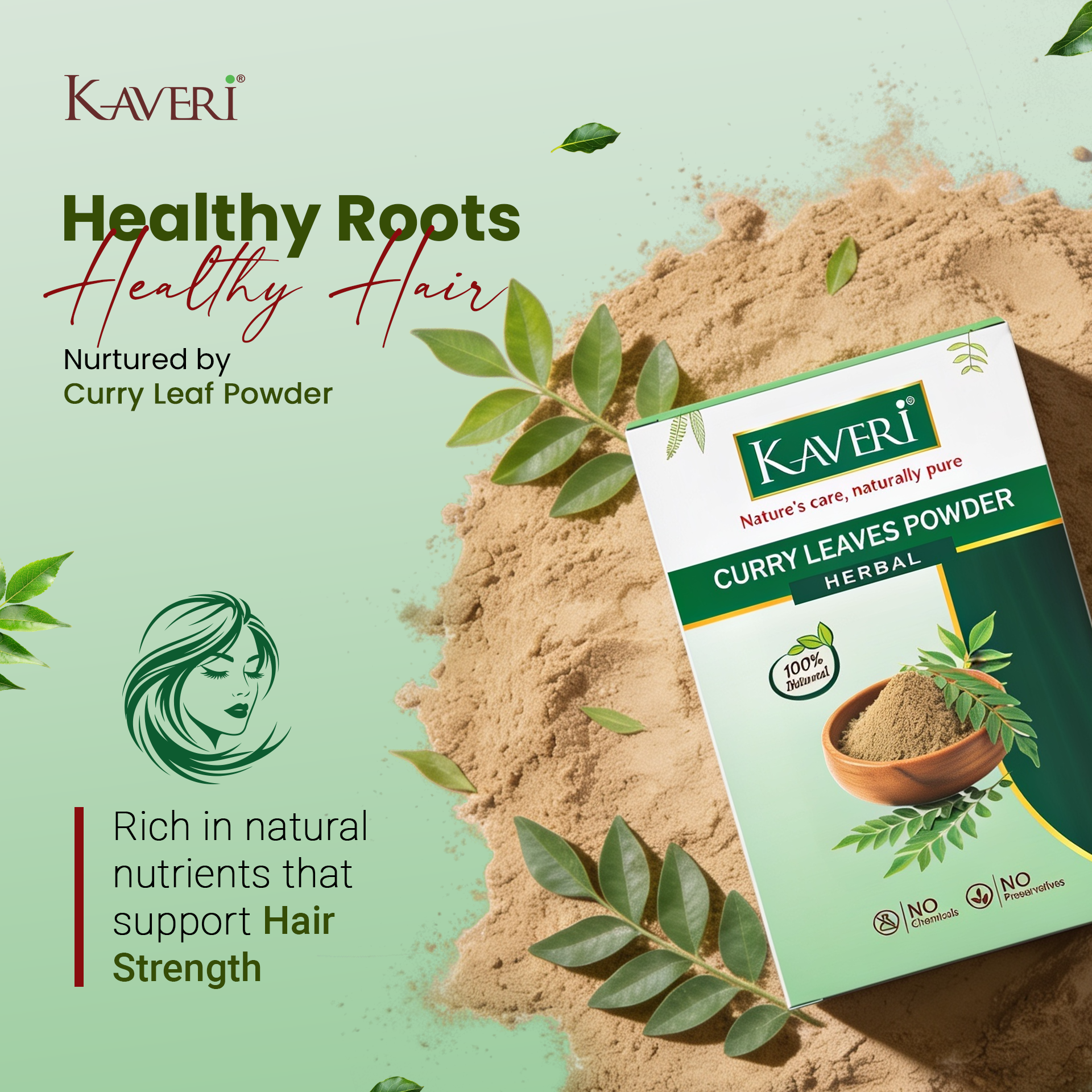 Kaveri Curry Leaves Powder for Hair Care – 100% Natural Curry Patta Powder | Herbal Hair Mask & Scalp Care |Chemicals & Preservatives Free 200gm