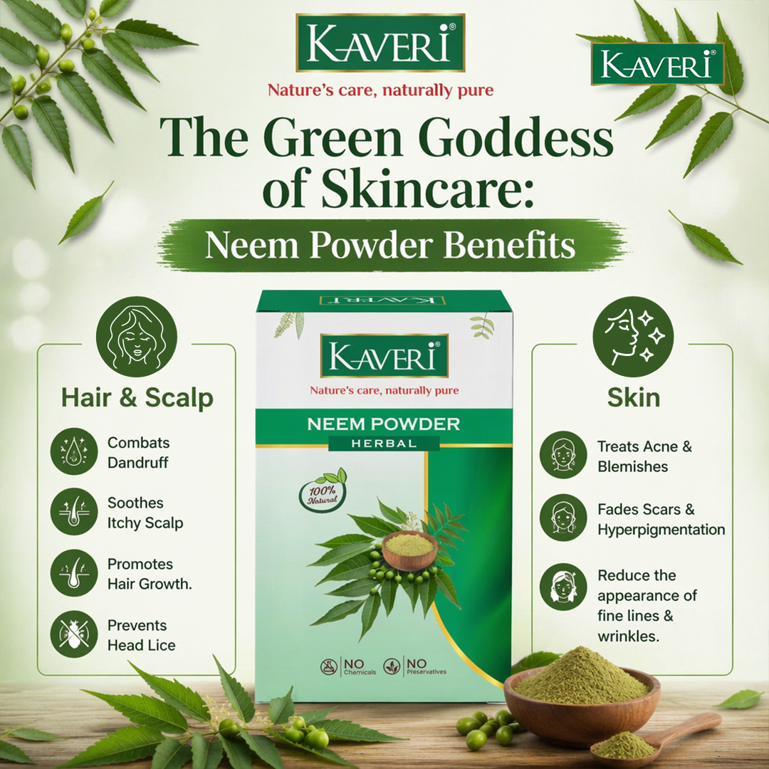Kaveri Neem Powder for Hair & Skin Care |Natural Organic Neem Leaf Powder | Herbal Face Pack & Hair Mask | No Chemicals & No Preservatives