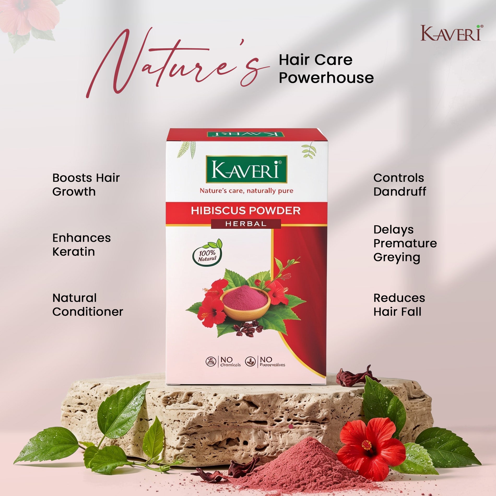 Kaveri Organic Hibiscus Powder For Hair Face Mask & Hibiscus Tea Gudhal Ka Phool Powder Pure & Natural No Preservatives 200gm