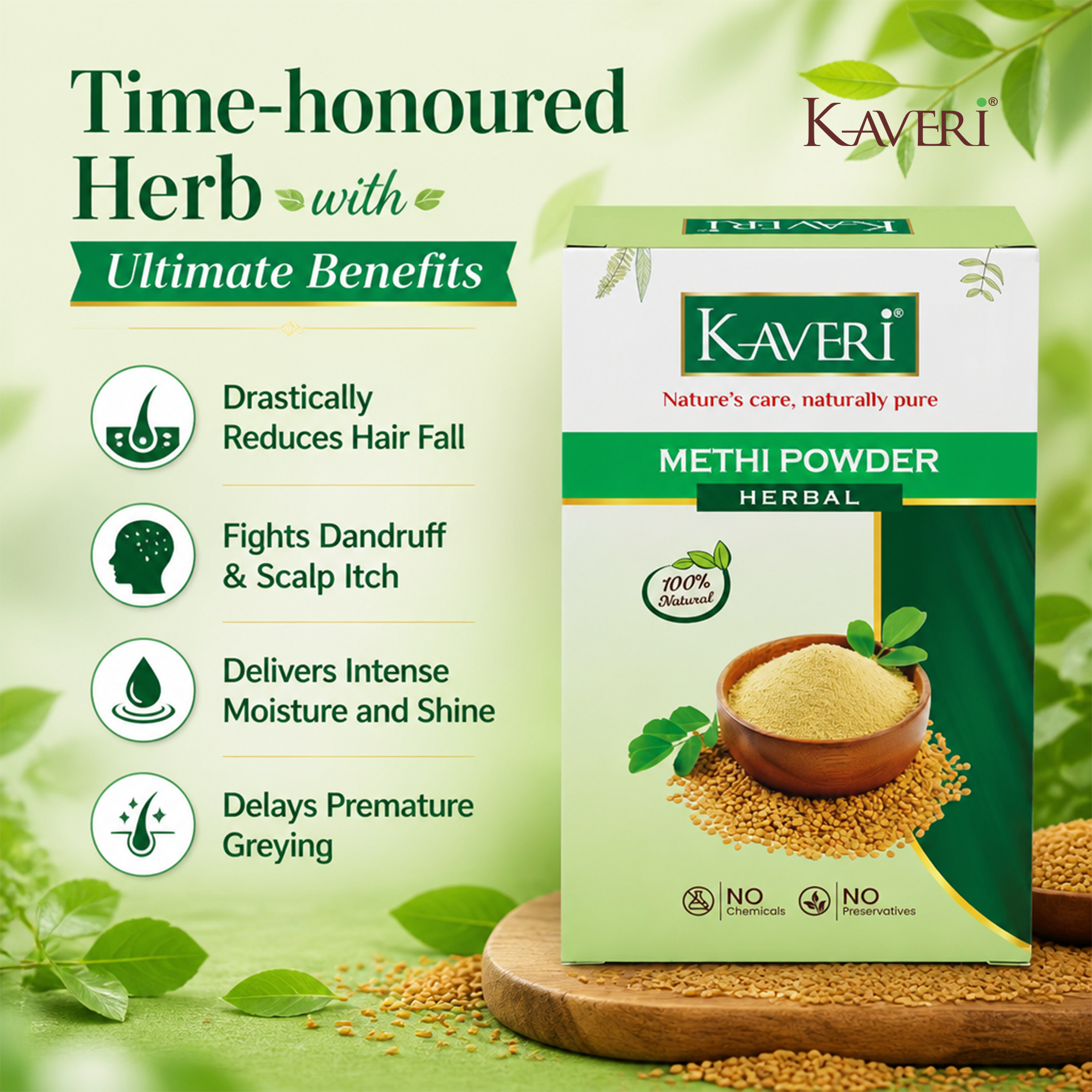Kaveri Methi Powder for Hair & Face Care | Pure Fenugreek Powder for Herbal Hair Masks & Natural Face Packs | 100% Natural 200gm