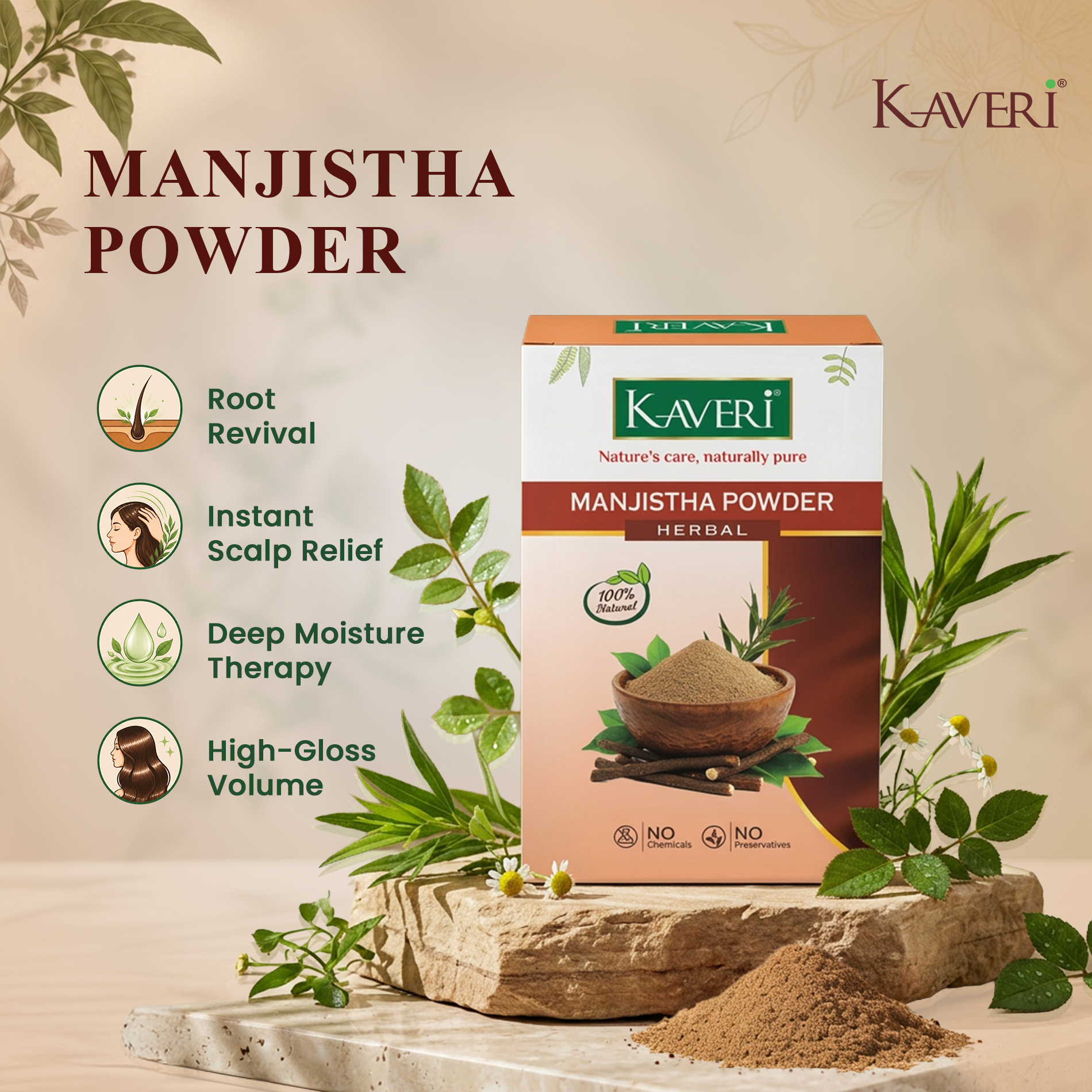 Kaveri Manjistha Powder | Natural Manjistha Root Powder for Skin & Hair Care | Herbal Face Pack for Glowing Skin | Ayurvedic Hair & Scalp Care | Chemicals & Preservatives Free 200g