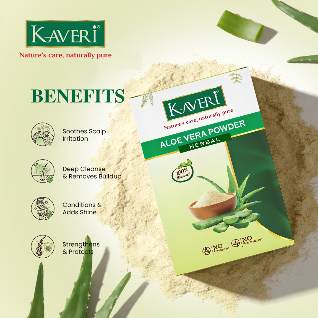 Kaveri Aloe Vera Natural Organic Powder for Hair & Skin | Chemical & Preservatives Free | For Face Pack Hair Mask & Scalp Nourishment | 200gm