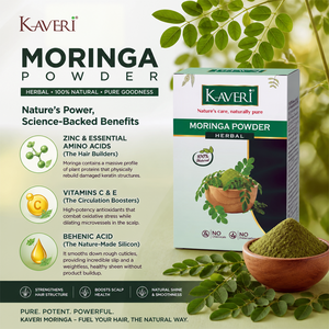 Kaveri Moringa Powder for Hair & Skin Care | Natural Moringa Leaf Powder | Herbal Face Pack & Hair Mask | Supports Healthy Hair & Glowing Skin | Chemicals & Preservatives Free 200g