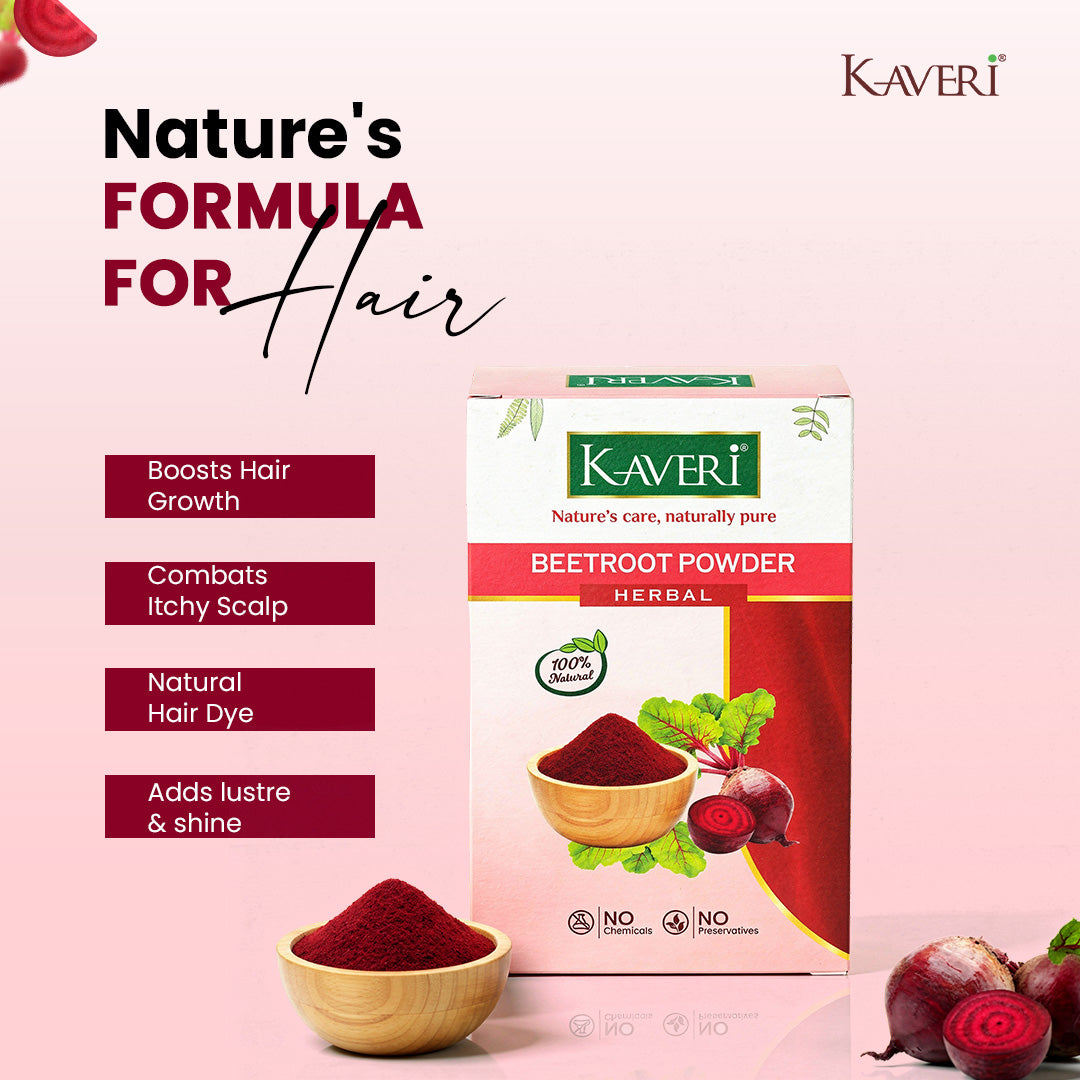 Kaveri Herbal Beetroot Powder | Natural Face & Hair Pack | Helps in Brightening, Pigmentation Care & Scalp Nourishment | 200gm