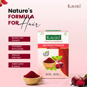 Kaveri Herbal Beetroot Powder | Natural Face & Hair Pack | Helps in Brightening, Pigmentation Care & Scalp Nourishment | 200gm