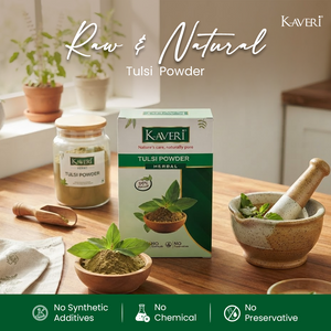 Kaveri Tulsi Powder for Skin & Hair Care | Natural Holy Basil Powder | Herbal Face Pack & Hair Mask | Helps Control Dandruff & Refresh Skin | Chemicals & Preservatives Free 200g