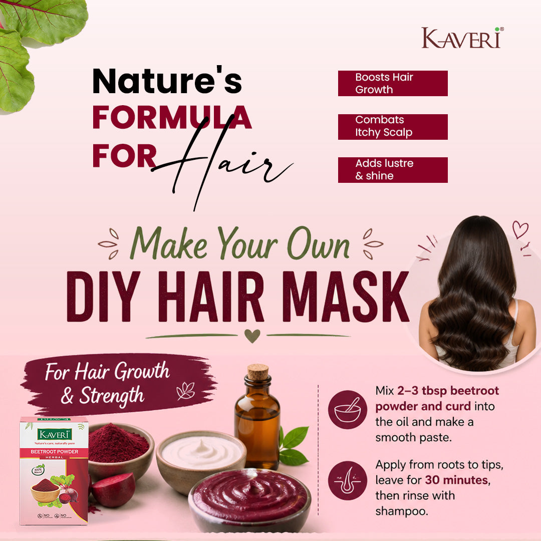 Kaveri Herbal Beetroot Powder | Natural Face & Hair Pack | Helps in Brightening, Pigmentation Care & Scalp Nourishment | 200gm