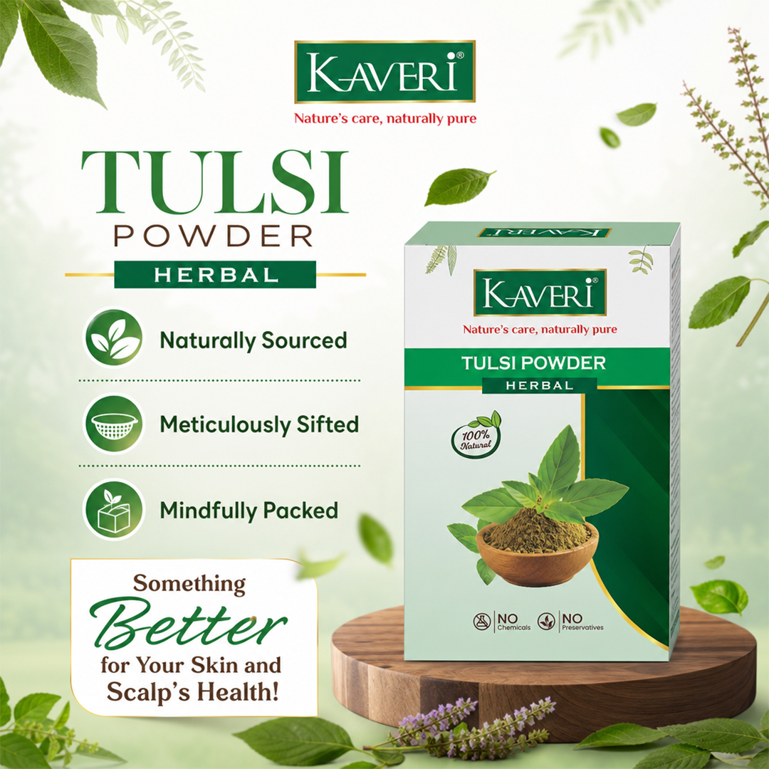 Kaveri Tulsi Powder for Skin & Hair Care | Natural Holy Basil Powder | Herbal Face Pack & Hair Mask | Helps Control Dandruff & Refresh Skin | Chemicals & Preservatives Free 200g