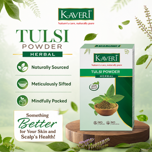 Kaveri Tulsi Powder for Skin & Hair Care | Natural Holy Basil Powder | Herbal Face Pack & Hair Mask | Helps Control Dandruff & Refresh Skin | Chemicals & Preservatives Free 200g