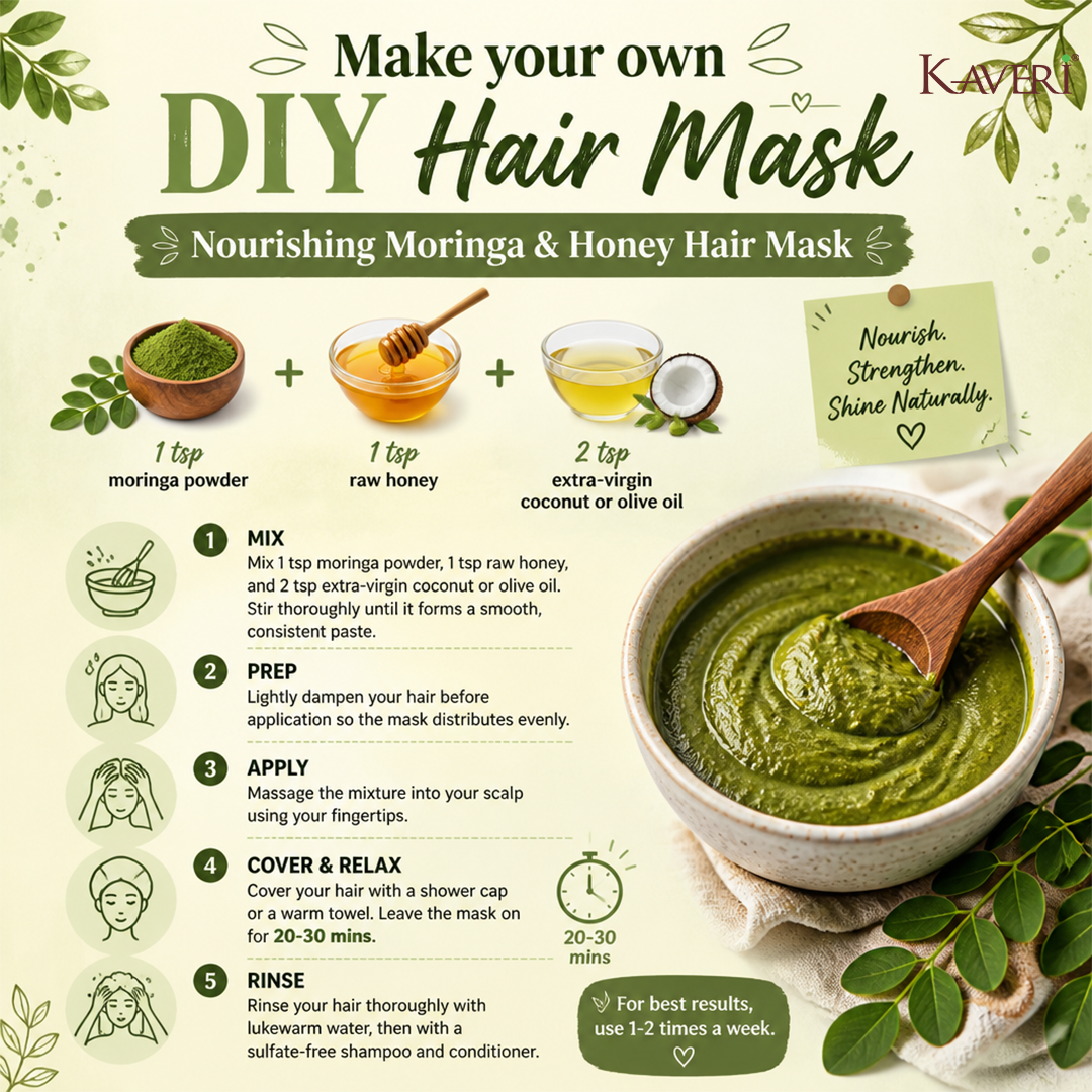 Kaveri Moringa Powder for Hair & Skin Care | Natural Moringa Leaf Powder | Herbal Face Pack & Hair Mask | Supports Healthy Hair & Glowing Skin | Chemicals & Preservatives Free 200g