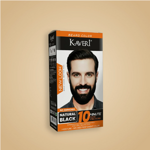 Kaveri Beard Color for Men – Natural Black | No Ammonia Beard Dye | 10 Minute Gray Coverage | Permanent Beard Moustache & Sideburn Color | With Developer & Brush | 60g + 60ml