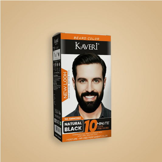 Kaveri Beard Color for Men – Natural Black | No Ammonia Beard Dye | 10 Minute Gray Coverage | Permanent Beard Moustache & Sideburn Color | With Developer & Brush | 60g + 60ml