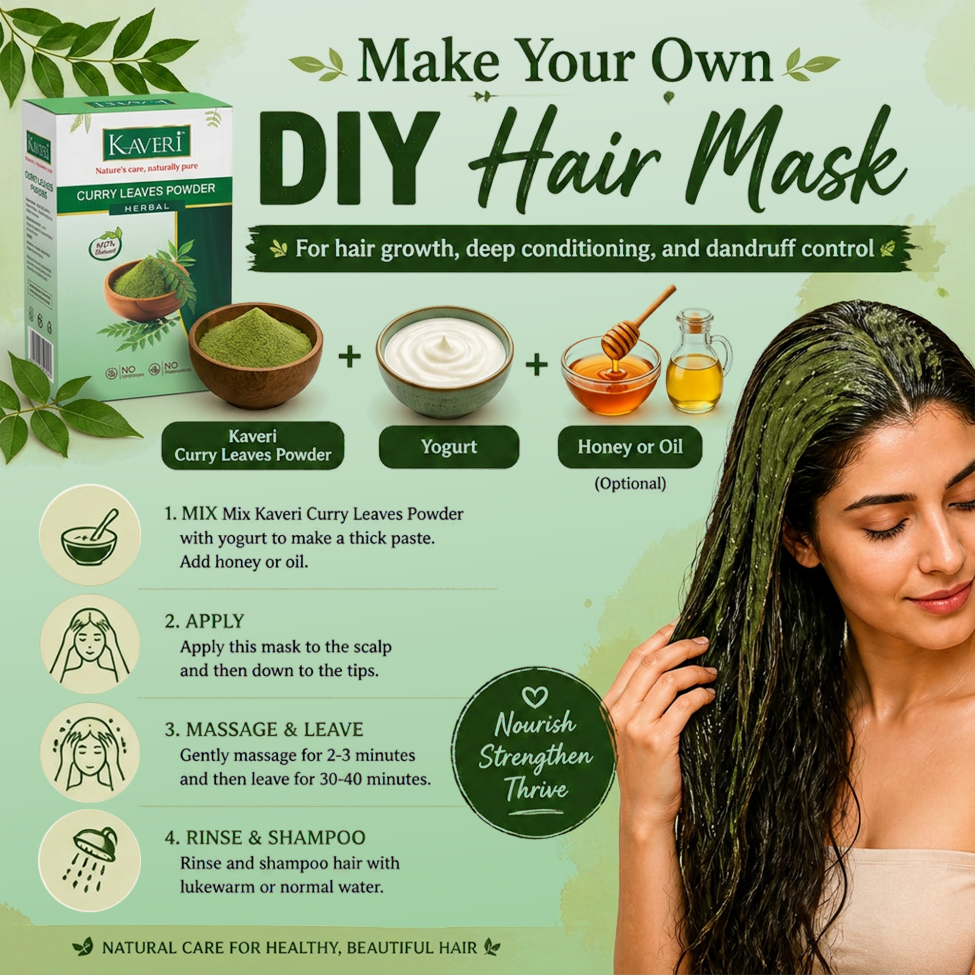 Kaveri Curry Leaves Powder for Hair Care – 100% Natural Curry Patta Powder | Herbal Hair Mask & Scalp Care |Chemicals & Preservatives Free 200gm