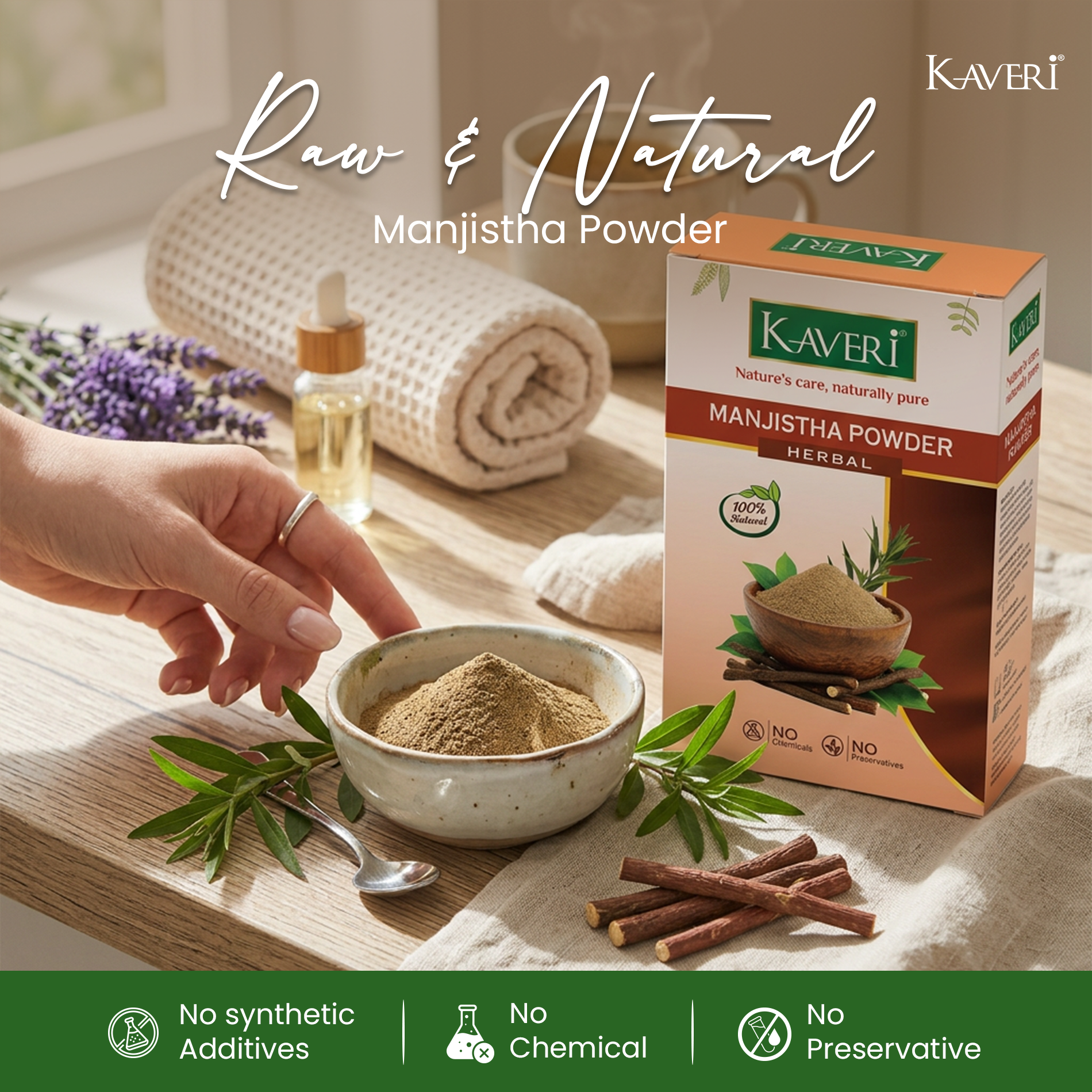 Kaveri Manjistha Powder | Natural Manjistha Root Powder for Skin & Hair Care | Herbal Face Pack for Glowing Skin | Ayurvedic Hair & Scalp Care | Chemicals & Preservatives Free 200g