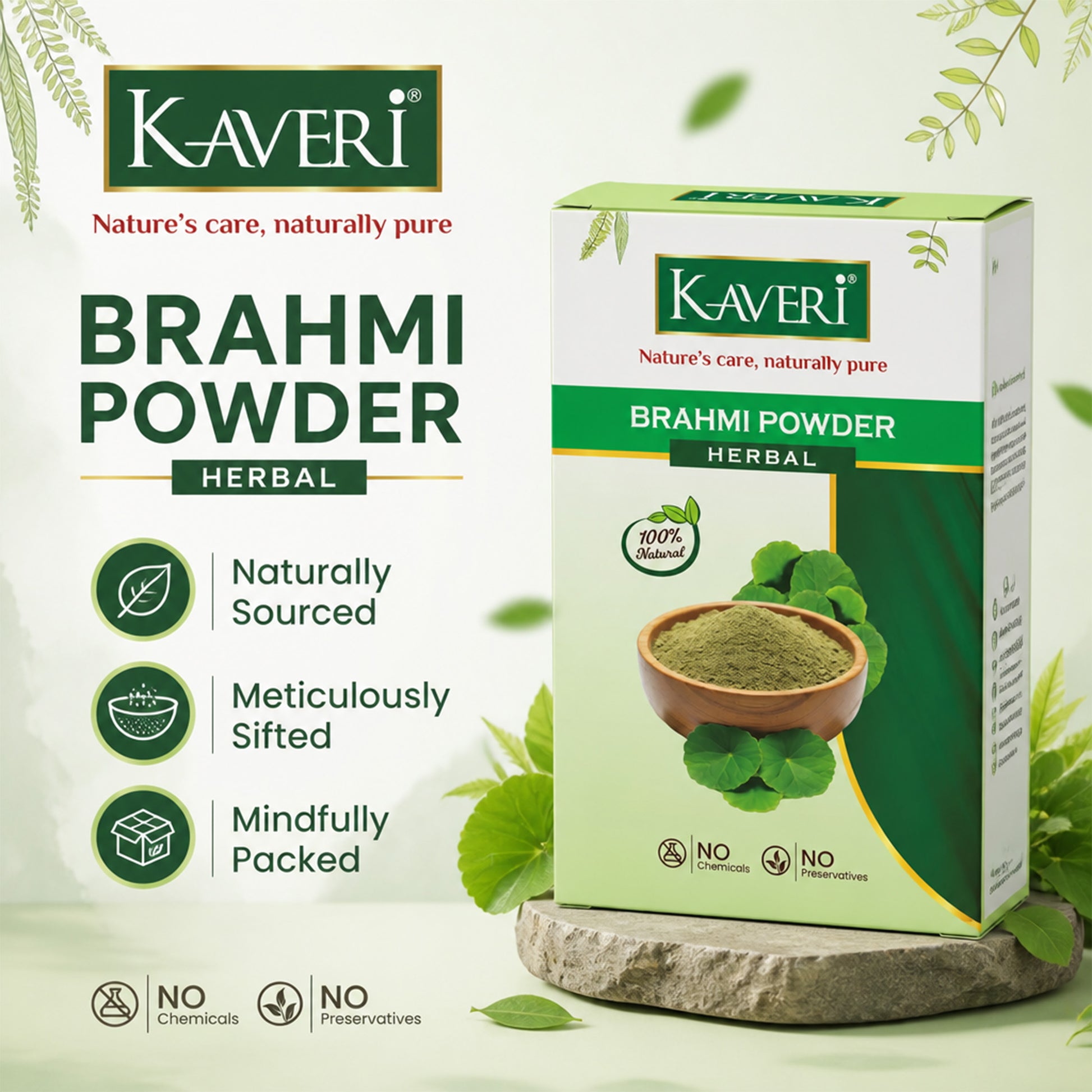 Kaveri Brahmi Powder for Hair & Skin Care | Natural Brahmi Powder | Herbal Hair Mask & Face Pack | Supports Healthy Hair Growth & Scalp Care |Chemicals & Preservatives Free | 200gm