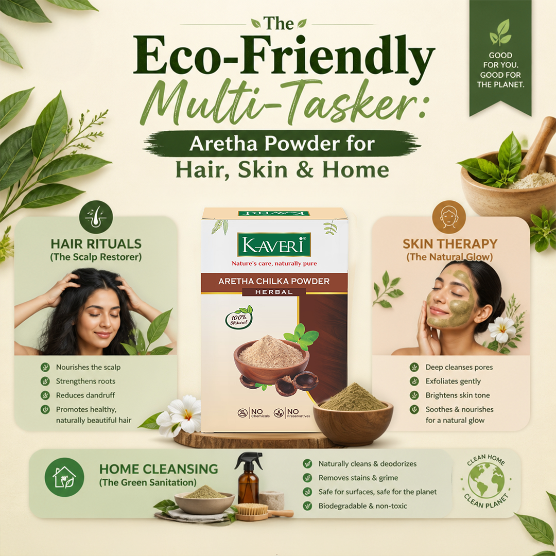 Kaveri Aretha Chilka Powder for Hair & Skin Care | Natural Soapnut Peel Powder | Herbal Hair Cleanser & Face Cleanser | Helps Remove Excess Oil & Dirt | Chemicals & Preservatives Free | 200g