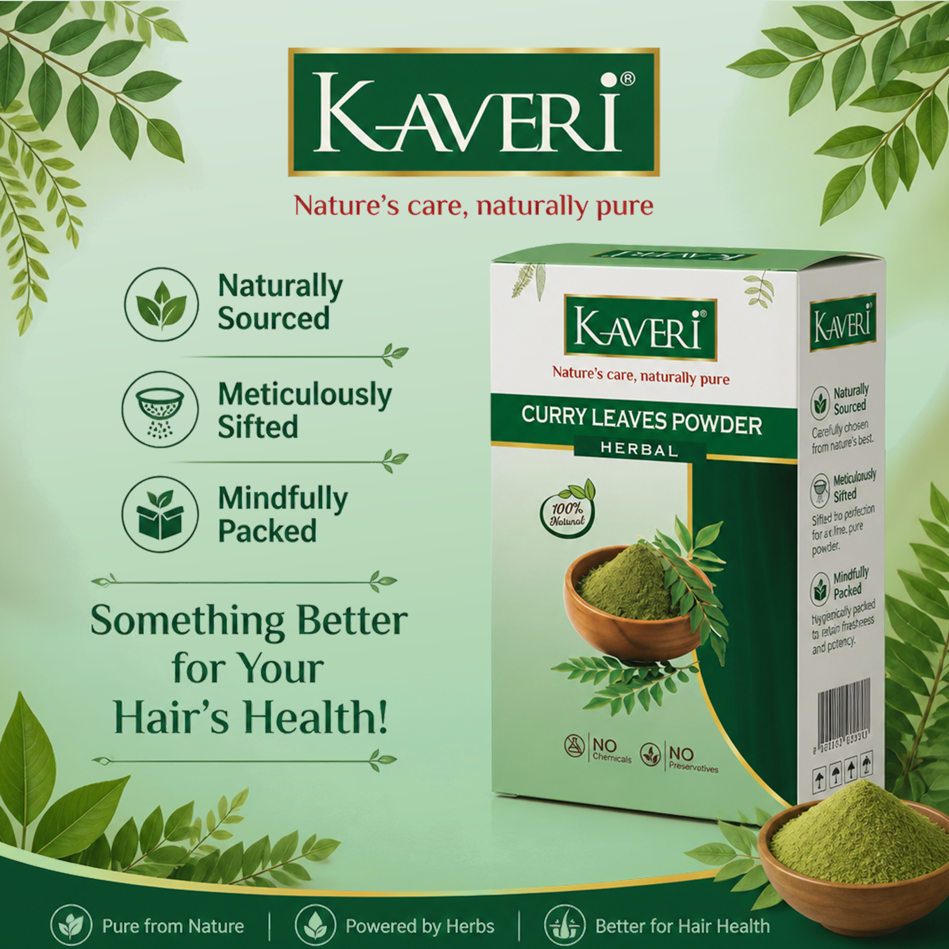 Kaveri Curry Leaves Powder for Hair Care – 100% Natural Curry Patta Powder | Herbal Hair Mask & Scalp Care |Chemicals & Preservatives Free 200gm