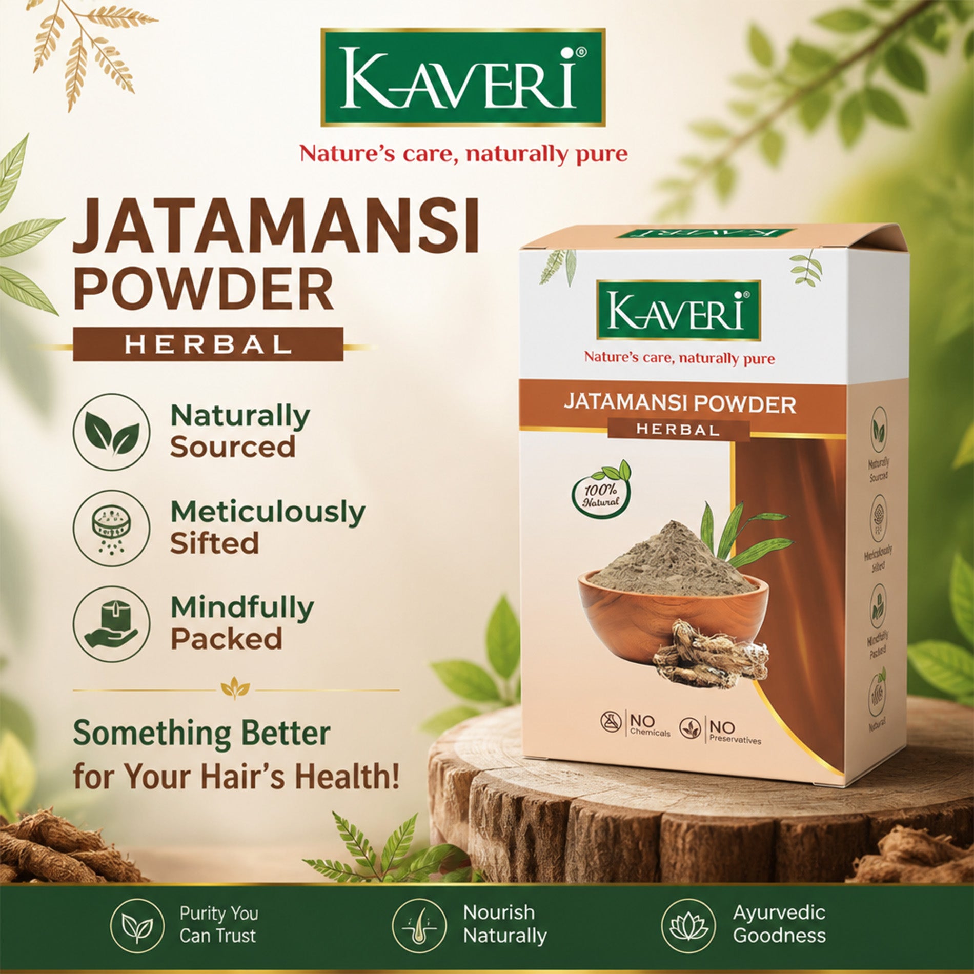 Kaveri Jatamansi Powder for Hair & Skin Care – Natural Herbal Jatamansi Root Powder | Hair Growth & Scalp Care | DIY Face Pack | Chemicals & Preservatives free 200gm
