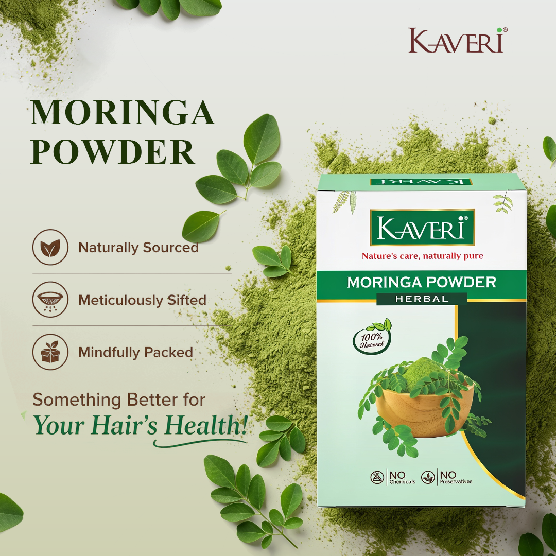 Kaveri Moringa Powder for Hair & Skin Care | Natural Moringa Leaf Powder | Herbal Face Pack & Hair Mask | Supports Healthy Hair & Glowing Skin | Chemicals & Preservatives Free 200g