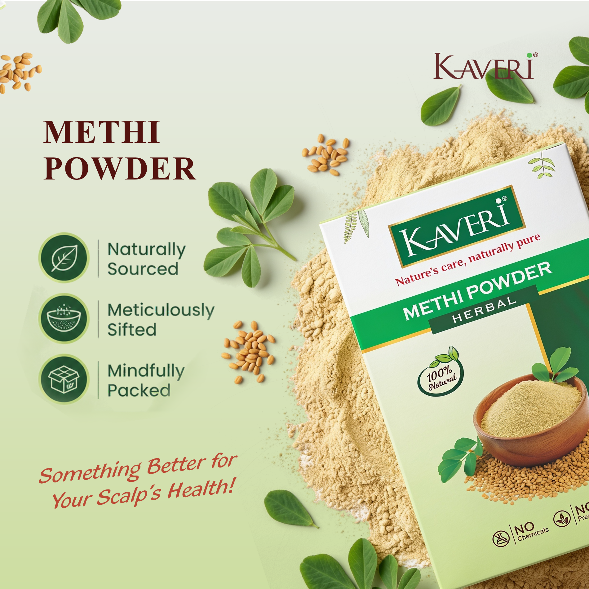 Kaveri Methi Powder for Hair & Face Care | Pure Fenugreek Powder for Herbal Hair Masks & Natural Face Packs | 100% Natural 200gm