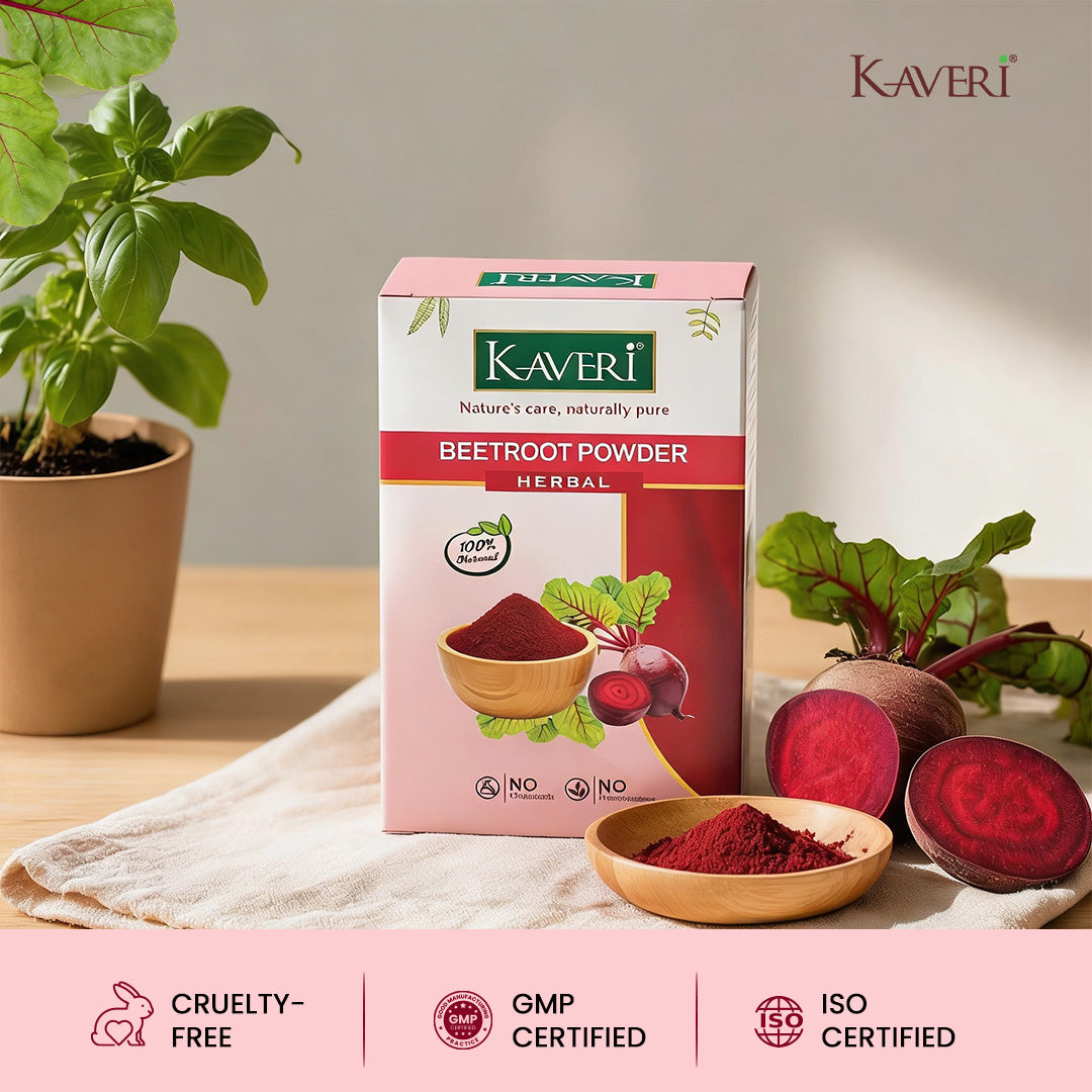 Kaveri Herbal Beetroot Powder | Natural Face & Hair Pack | Helps in Brightening, Pigmentation Care & Scalp Nourishment | 200gm