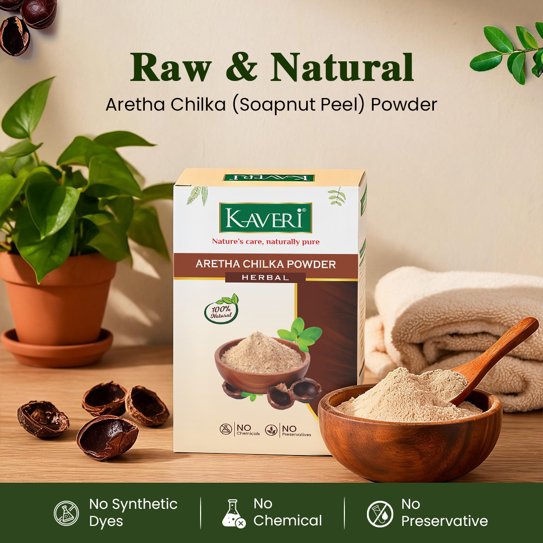Kaveri Aretha Chilka Powder for Hair & Skin Care | Natural Soapnut Peel Powder | Herbal Hair Cleanser & Face Cleanser | Helps Remove Excess Oil & Dirt | Chemicals & Preservatives Free | 200g