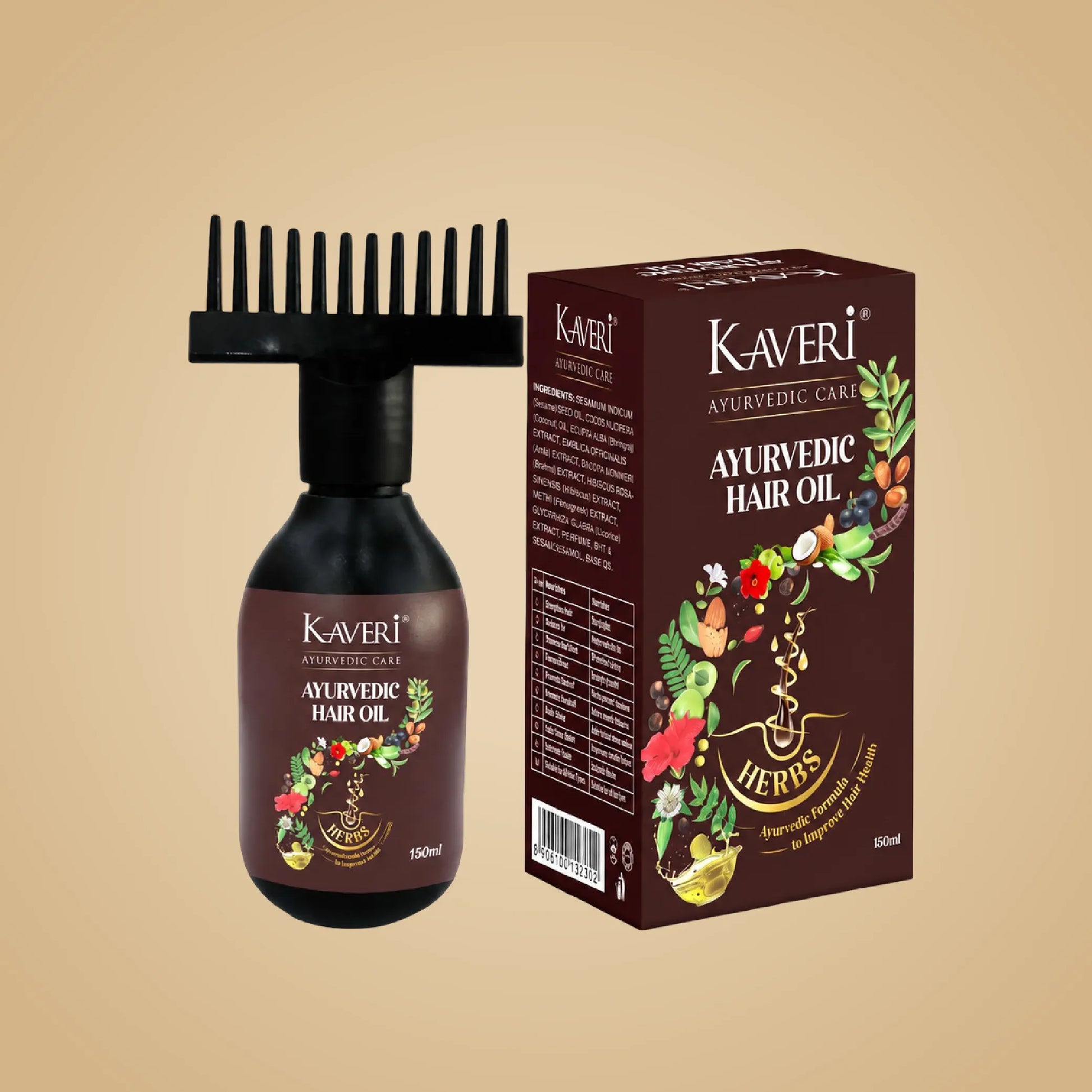 Kaveri Ayurvedic Hair Oil For Hair Growth Hair Fall Control And Hair Growth With Bringharaj Comb Applicator Bottle For Men & Women