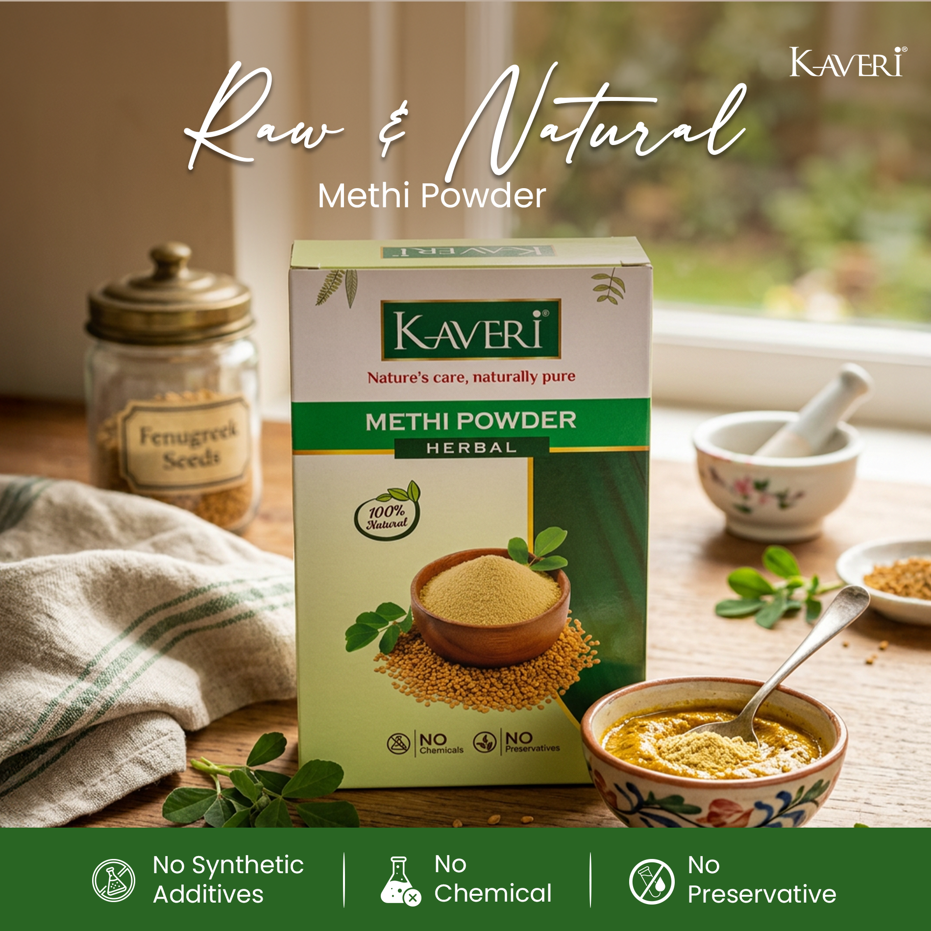 Kaveri Methi Powder for Hair & Face Care | Pure Fenugreek Powder for Herbal Hair Masks & Natural Face Packs | 100% Natural 200gm